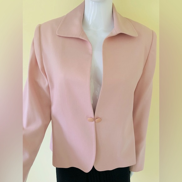 100% fine wool light pink blazer jacket collared single hook & eye closure US 12 - Picture 3 of 16
